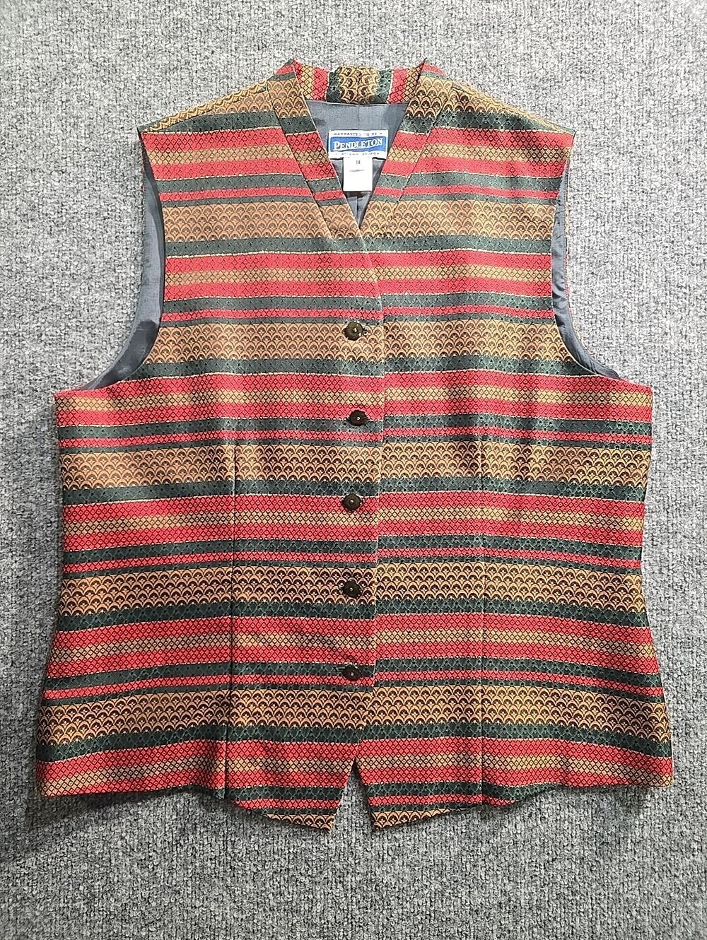 Vintage Pendleton Women’s 14 Vest Button Front V-Neck Lined Polyester Red Green